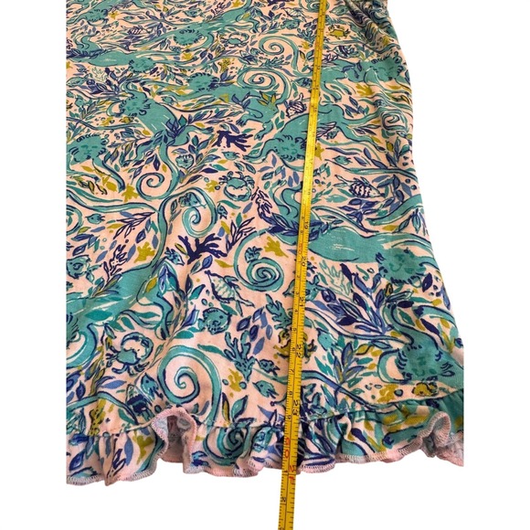 Lilly Pulitzer Womens Med Blue Green Sea Life Print Ruffle Hem Tank Top Coastal - Picture 9 of 9